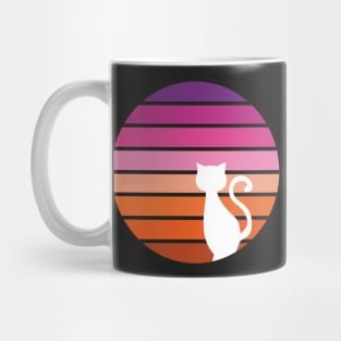 Cat watching sunset retro design (orange, pink, purple hues) Mug